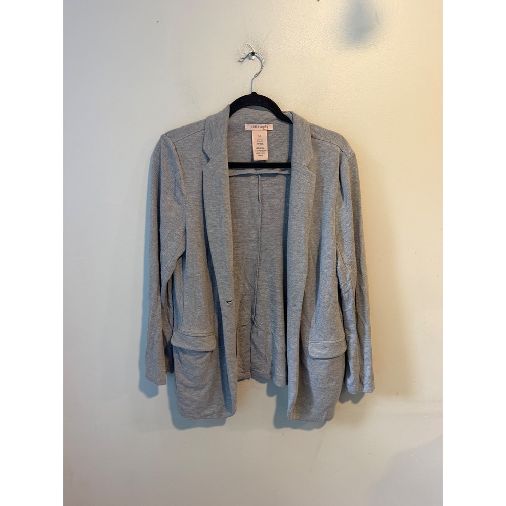 Philosophy Gray Knit Stretch Blazer Single Button Jersey Jacket Womens Size L